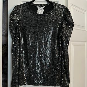 Black, long sleeve sequin top